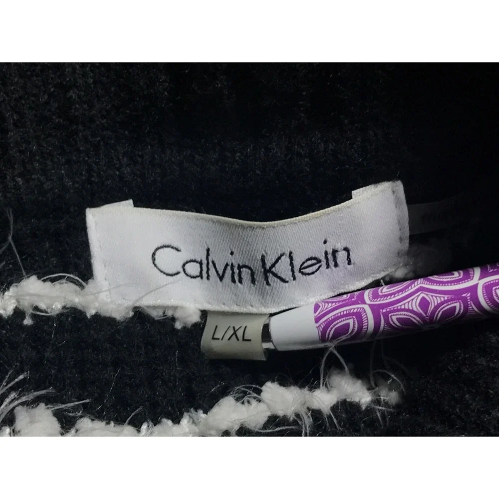 Calvin Klein Cowl Neck Sweater Cape  L/XL Black White Chunky‎ Long Sleeve